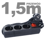 Przedłużacz mieszkaniowy czarny 3 gniazda 1,5m z wyłącznikiem PM/3-3-1,5M+W BLACK	