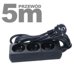 Przedłużacz mieszkaniowy czarny 3 gniazda 5m PM/3-3-5M BLACK domowy