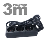 Przedłużacz mieszkaniowy czarny 3 gniazda 3m PM/3-3-3M BLACK domowy
