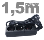 Przedłużacz mieszkaniowy czarny 3 gniazda 1,5m PM/3-3-1,5M BLACK domowy