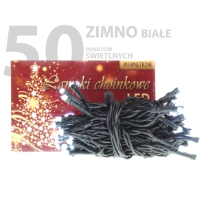 Lampki choinkowe LED wewnętrzne 50 sztuk z dodatkowym gniazdem LW-LED-50G zimno białe